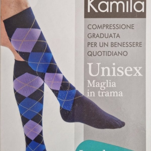 Kamila® compressiekousen - steunkousen London Unisex maat L (schoenmaat 43-44) Kleur ruiten blauw, Microvezel, Antibacterieel – 14/16 mmhg